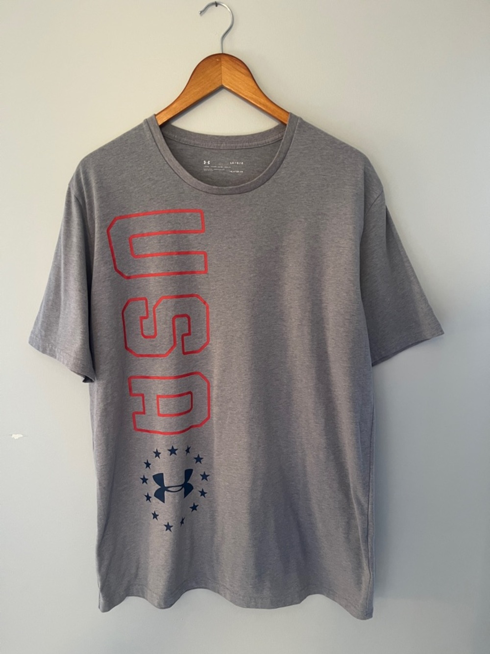 Under Armour Gray Short Sleeve USA Graphic Tee with Red and Navy Accents